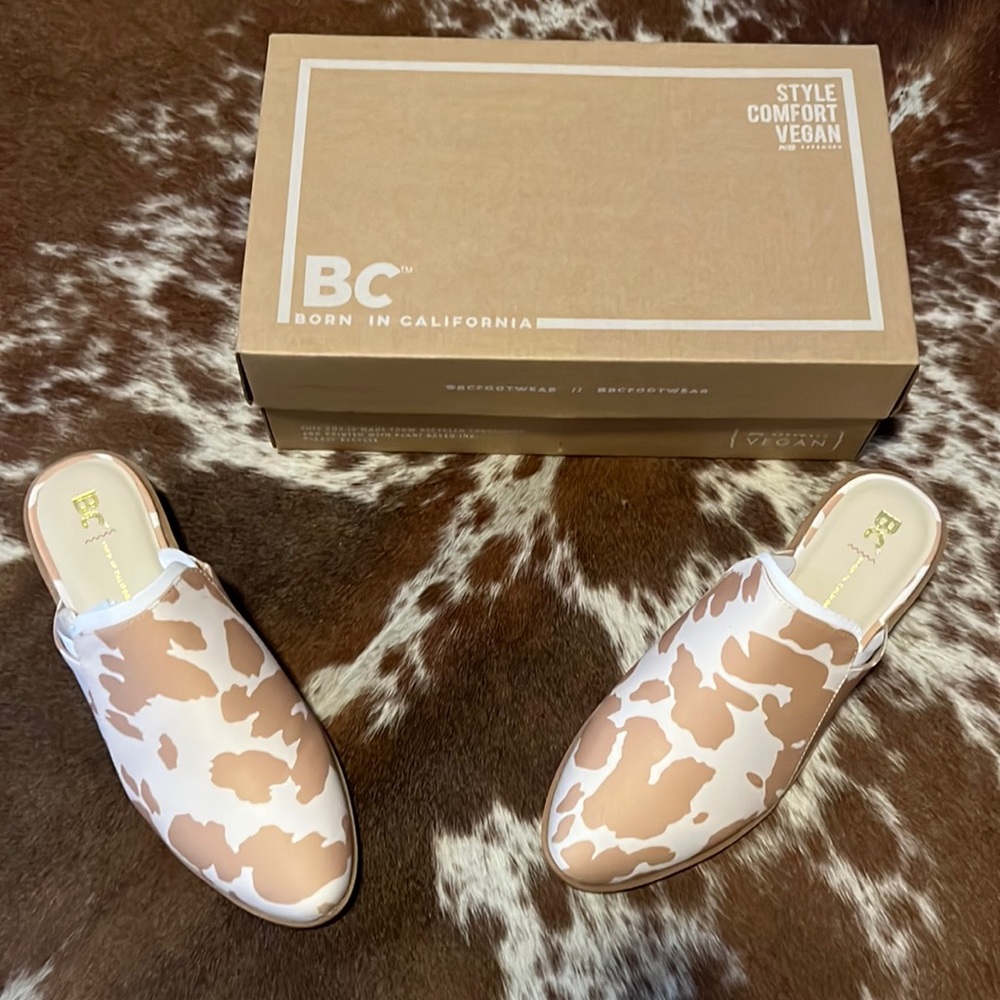 BC born in California cow print slides